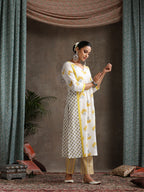Floral Printed Pure Cotton Straight Kurta With Palazzos And Dupatta