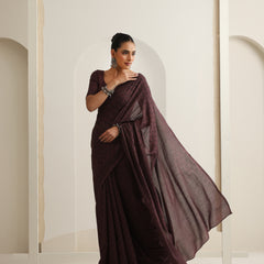 Women Hand Block Brown Pure Cotton Printed Saree