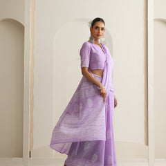 Women Hand Block Purple Pure Cotton Printed Saree