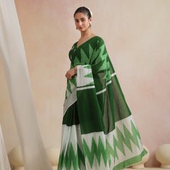 Women Hand Block Green Pure Cotton Printed Saree