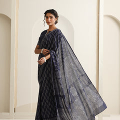 Women Hand Block Blue Pure Cotton Printed Saree