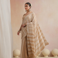 Women Hand Block Brown Pure Cotton Printed Saree