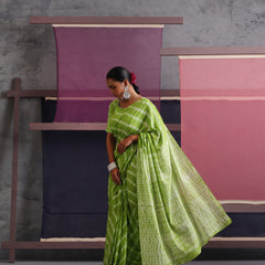 Women Hand Block Green Pure Cotton Printed Saree