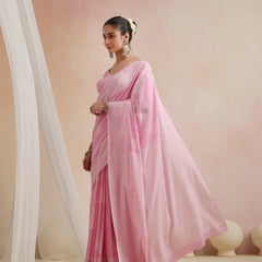 Women Hand Block Pink Pure Cotton Printed Saree