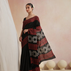 Women Hand Block Black Pure Cotton Printed Saree