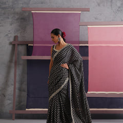 Women Embroidered Black Pure Cotton Printed Saree
