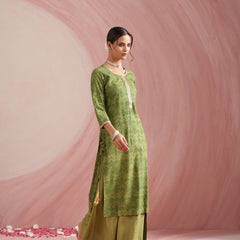 Ethnic Motifs Printed Round Neck Thread Work Kurta With Palazzos & Dupatta