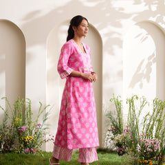 Khushal K Women Cotton Kurta And Palazzo With Dupatta Set - Pink