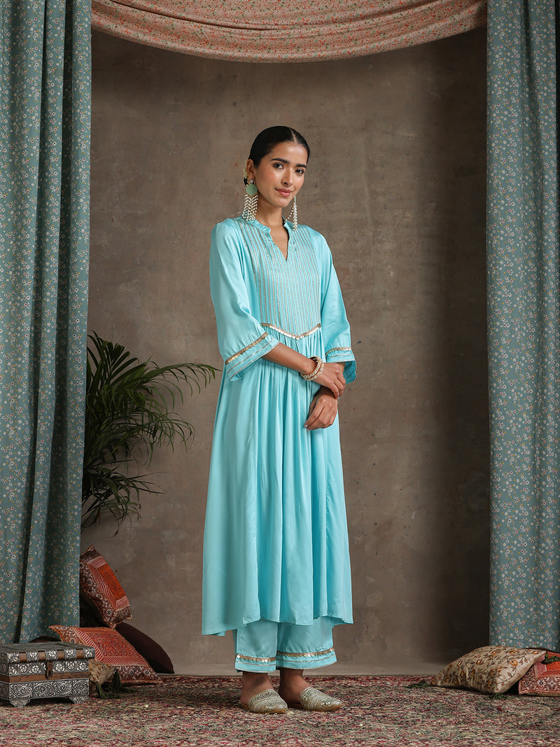 Khushal K Women Embroidered Pleated Gotta Patti Kurta set