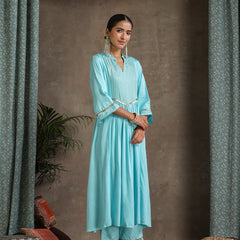 Khushal K Women Embroidered Pleated Gotta Patti Kurta set