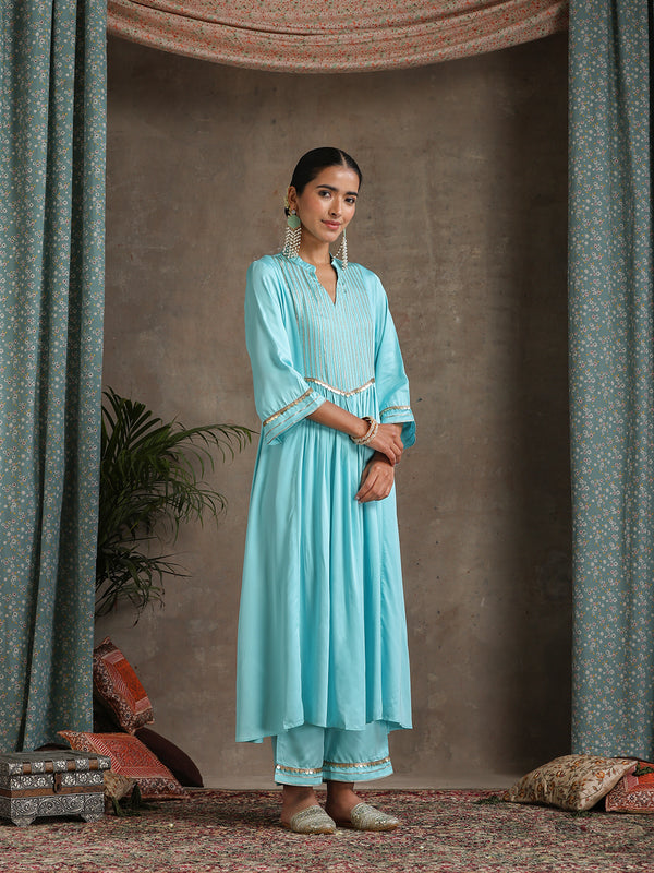 Khushal K Women Embroidered Pleated Gotta Patti Kurta set