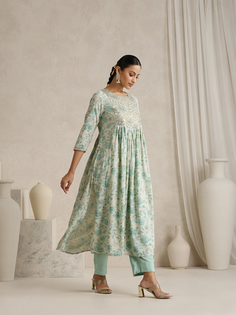 Khushal K Women Floral Printed  Thread Work Kurta set