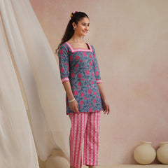 Khushal K Women Cotton Kurta Palazzo Dupatta Set - Blue