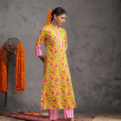 Khushal K Women Cotton Kurta Palazzo Dupatta Set - Yellow