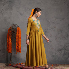 Khushal K Women Cotton Kurta Palazzo Dupatta Set - Mustard