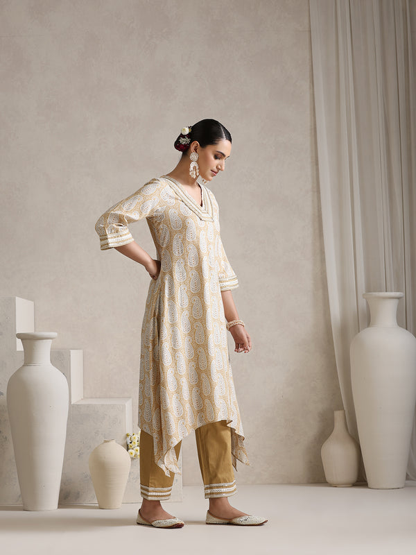 Khushal K Ethnic Motifs Embroidered Mirror Work A-Line Kurta set