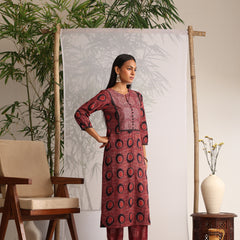 Khushal K Women Cotton kurta and Afghani Salwar with dupatta set - Maroon
