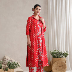 Red Floral & Polka Fusion Cotton Cord Set