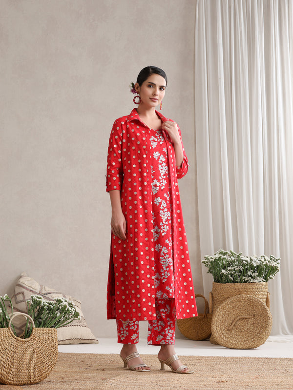Red Floral & Polka Fusion Cotton Cord Set