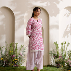 Khushal K Women Cotton Kurti And Farshi Salwar  With Dupatta Set - Maroon