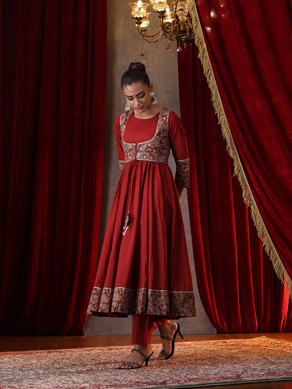 Khushal K Women Cotton kurta and palazzo with dupatta set - Rust