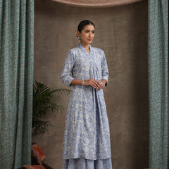 Floral Printed Pure Cotton A-Line Kurta With Palazzos And Dupatta