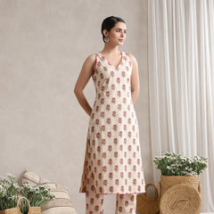 Women Cream & Peach Floral Printed Kurta Palazzo Set