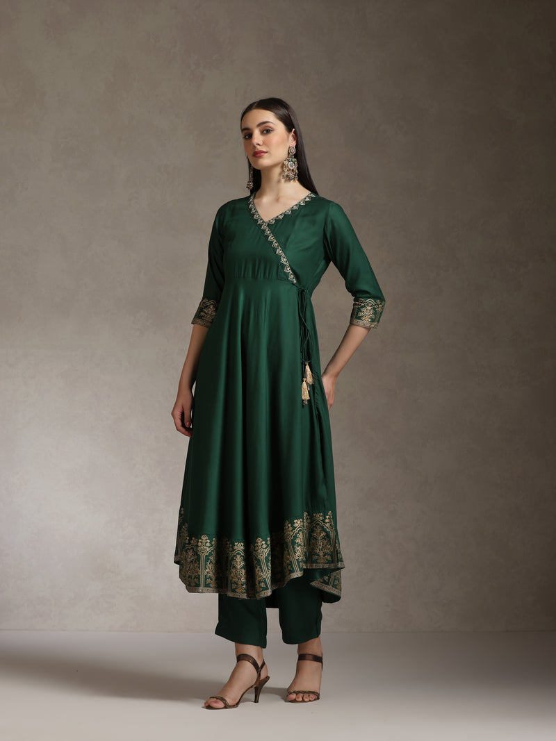 Khushal K Floral Printed Anarkali Thread Work Kurta set