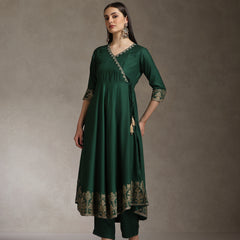 Khushal K Floral Printed Anarkali Thread Work Kurta set