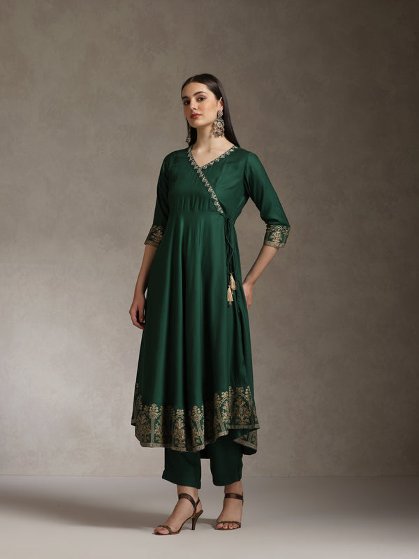 Khushal K Floral Printed Anarkali Thread Work Kurta set