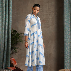 Floral Printed Pure Cotton A-Line Kurta With Palazzos And Dupatta