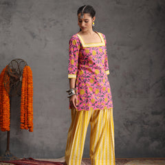 Khushal K Women Cotton Kurta Farsi Salwar Set - Pink