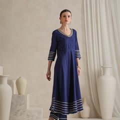 Floral Embroidered Gotta Patti V-Neck Anarkali Kurta With Palazzos & Dupatta