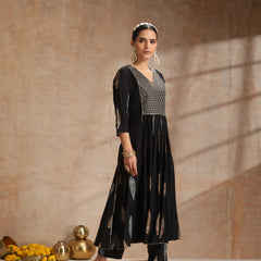 Ethnic Motifs Printed V-Neck Empire A-Line Kurta With Trousers & Dupatta