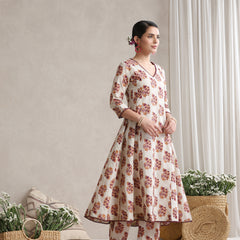 Floral Printed V-Neck Pure Cotton A-Line Kurta with Trousers And Dupatta
