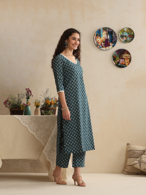 Khushal K Women Floral Printed Regular Pure Cotton Kurta & Palazzo With Dupatta