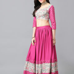 Floral Printed Gotta Patti Ready To Wear Lehenga & Blouse With Dupatta