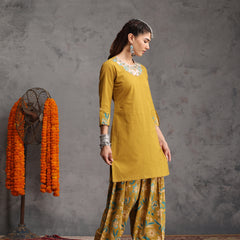 Khushal K Women Cotton Kurta Farsi Salwar Set - Mustard