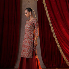 Khushal K Women Cotton kurta and palazzo with dupatta set - Rust