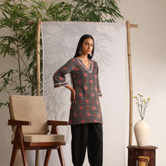 Khushal K Women Cotton kurti and Afghani Salwar with dupatta set - Black