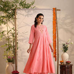 Khushal K Women Cotton Kurta and Palazzo With Dupatta Set - Pink
