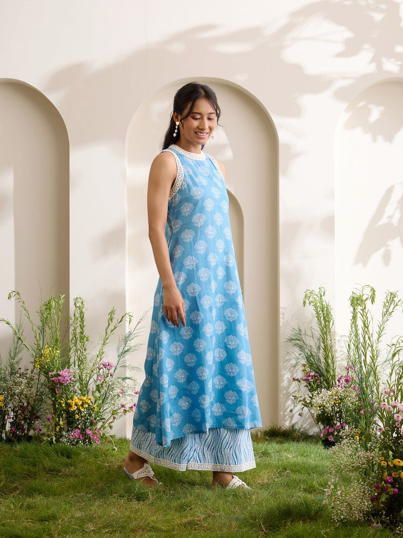 Khushal K Women Cotton Kurta With Palazzo Set - Blue