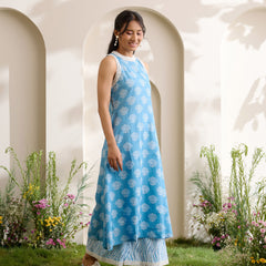 Khushal K Women Cotton Kurta With Palazzo Set - Blue