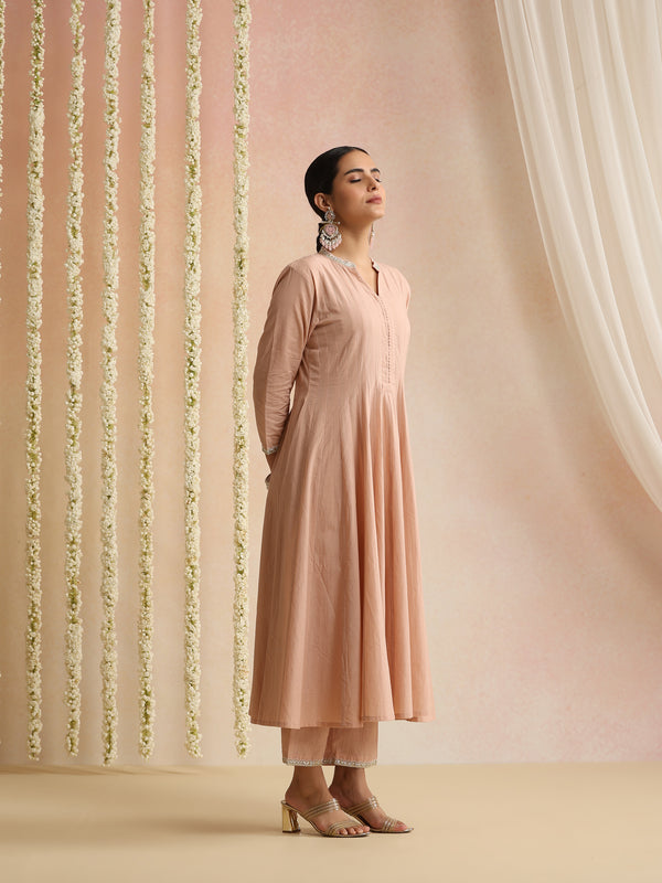 Khushal K Women Cotton Kurta and Palazzo With Dupatta Set - Peach