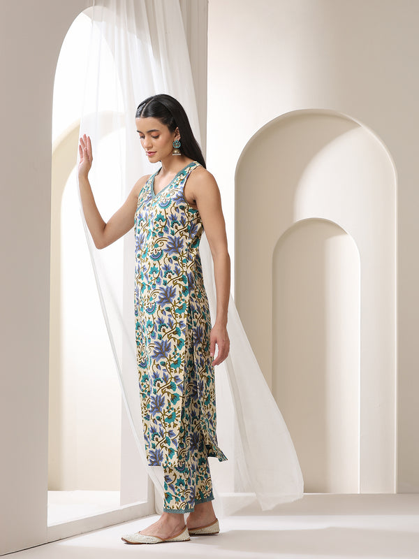 Khushal K Women Floral Printed Cotton Kurta with Trousers & Dupatta