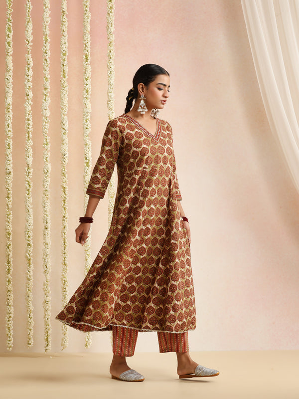 Women Ethnic Motifs Printed Cotton A-Line Kurta with Palazzos & Dupatta