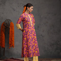 Khushal K Women Cotton Kurta Palazzo Dupatta Set - Pink