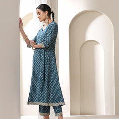 Women Floral Printed Cotton Kurta with Palazzo & Dupatta