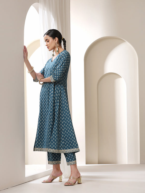 Women Floral Printed Cotton Kurta with Palazzo & Dupatta
