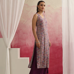 Paisley Printed Sleeveless Straight Kurta with Palazzos & Dupatta